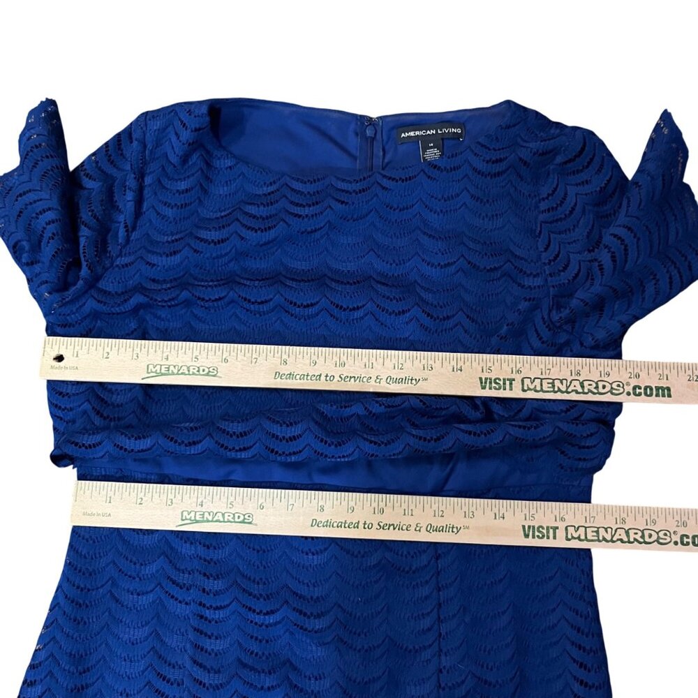 American Living Blue Lace Overlay Dress Women’s 14 Used Lined Short Sleeve - Picture 9 of 14